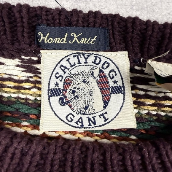 Gant Salty Dog Sweater Mens Medium White Vintage 90s Handknit Aztec Grandpa - Picture 3 of 9